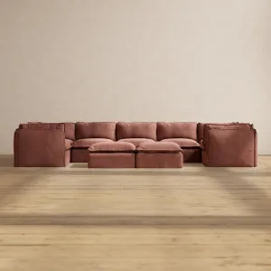 Modular Performance 7-Seater U-Sectional   Bench Ottoman in Chestnut | Deluxe Blend
