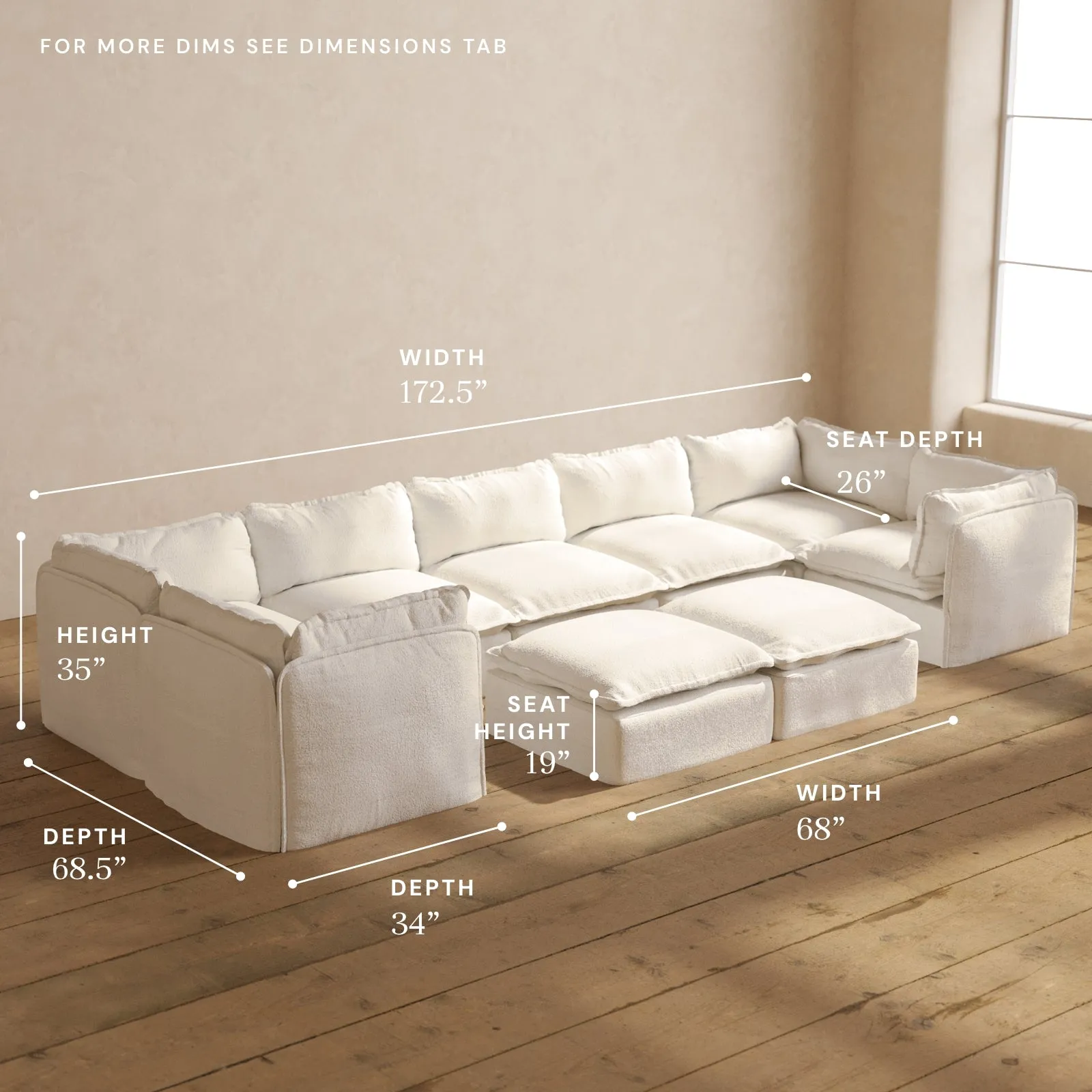 Modular Performance 7-Seater U-Sectional   Bench Ottoman in Mousse | Relaxed Blend