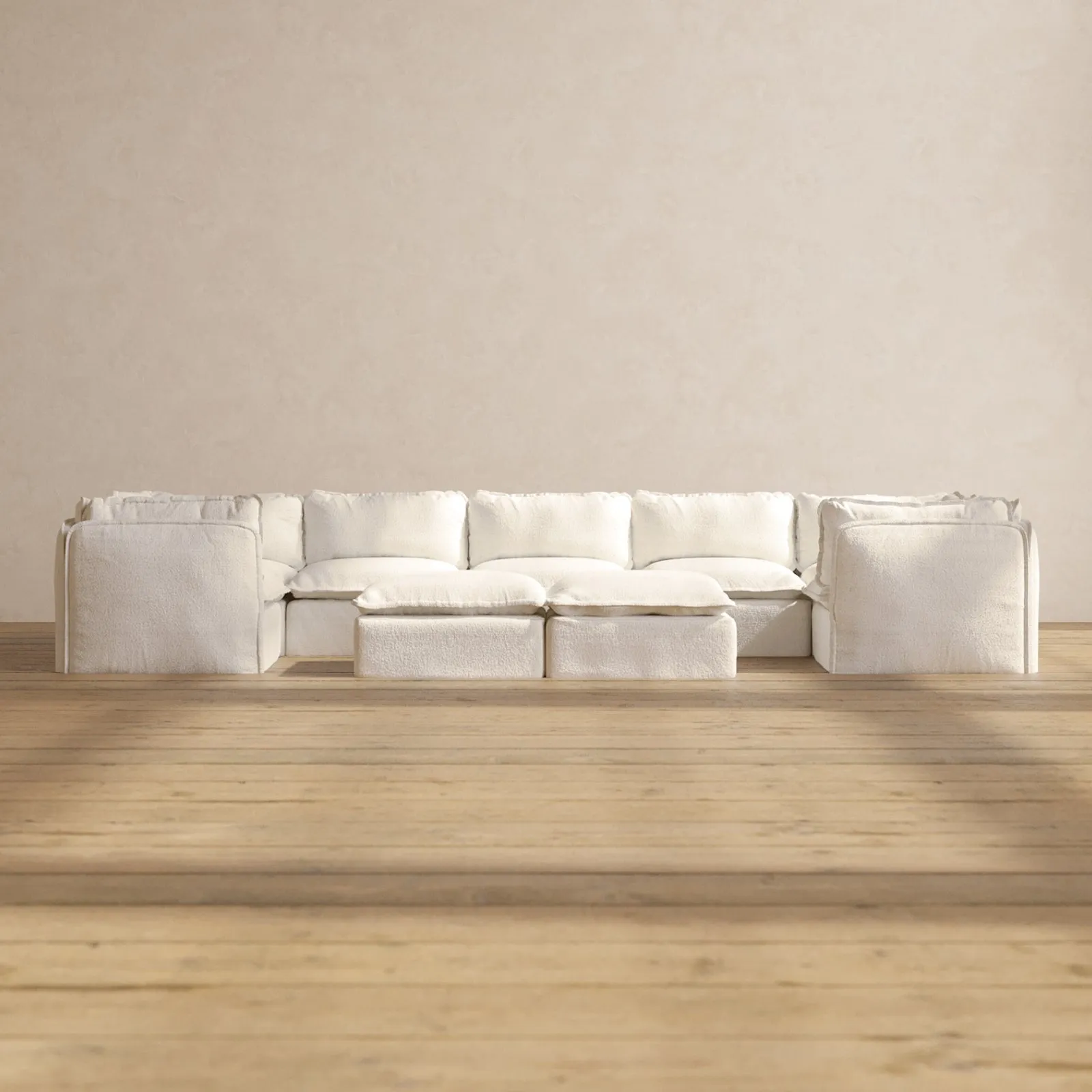 Modular Performance 7-Seater U-Sectional   Bench Ottoman in Mousse | Relaxed Blend