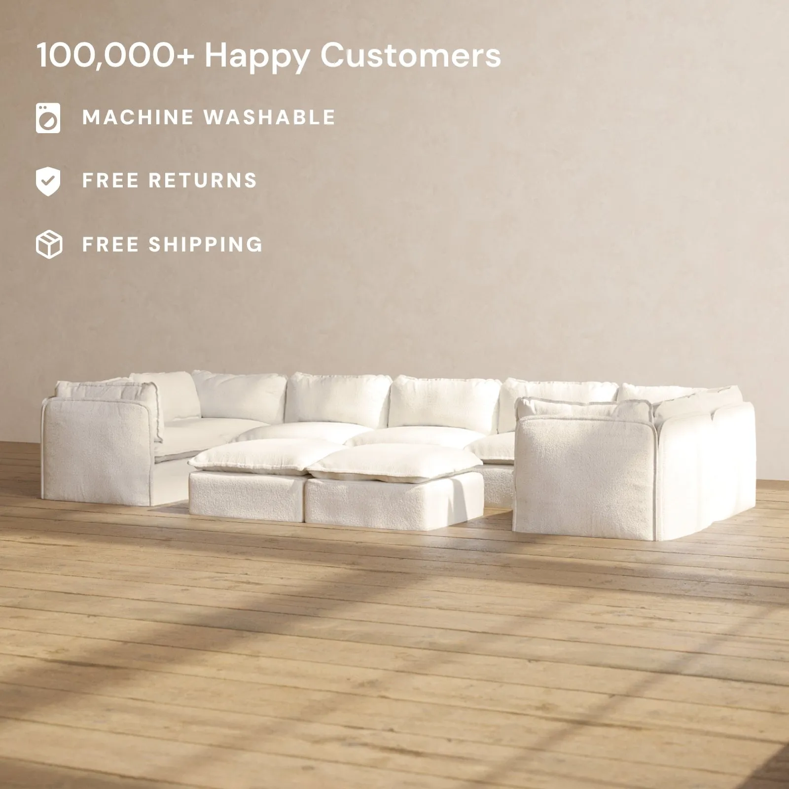 Modular Performance 7-Seater U-Sectional   Bench Ottoman in Mousse | Relaxed Blend