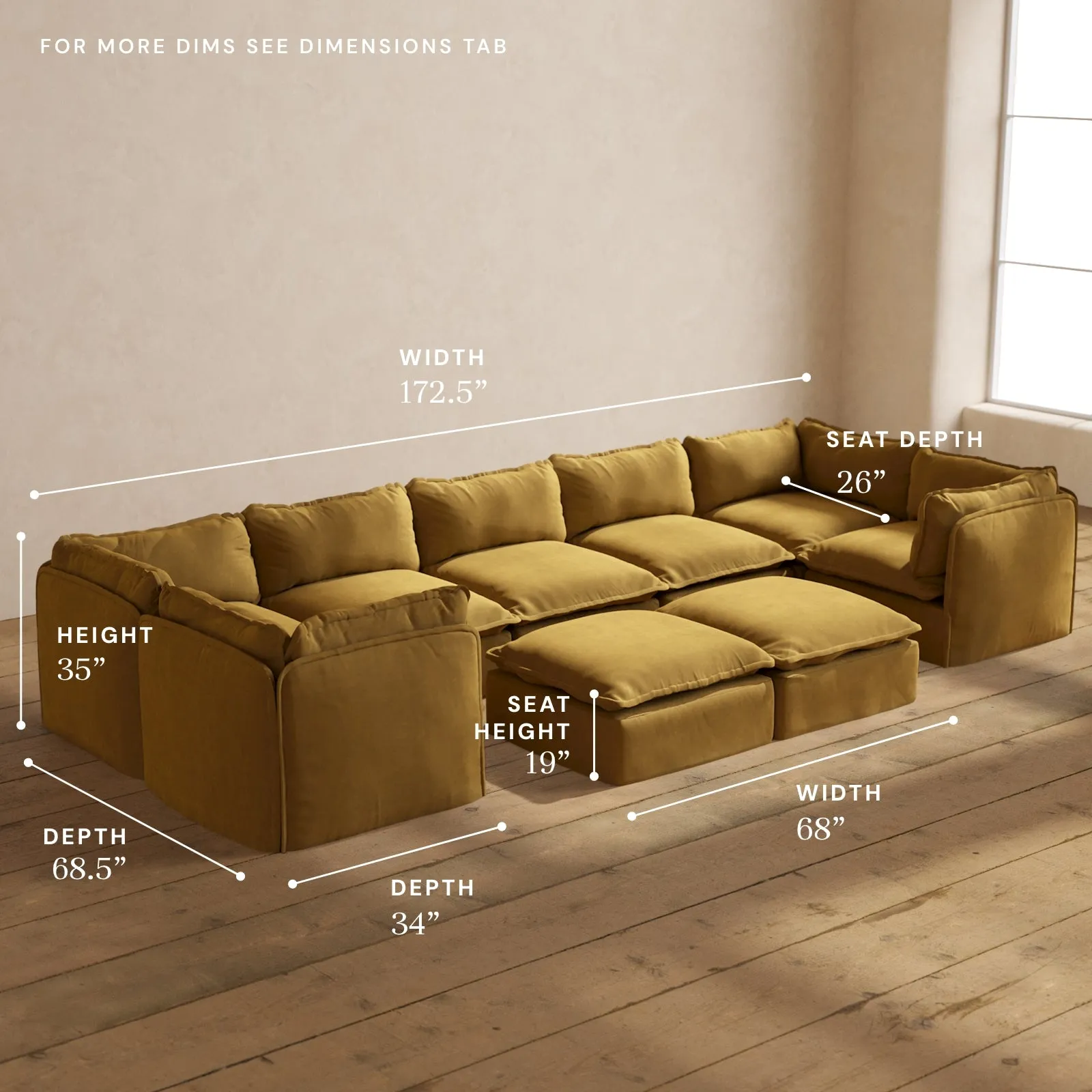 Modular Performance 7-Seater U-Sectional   Bench Ottoman in Toffee | Relaxed Blend