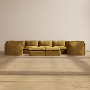 Modular Performance 7-Seater U-Sectional   Bench Ottoman in Toffee | Relaxed Blend