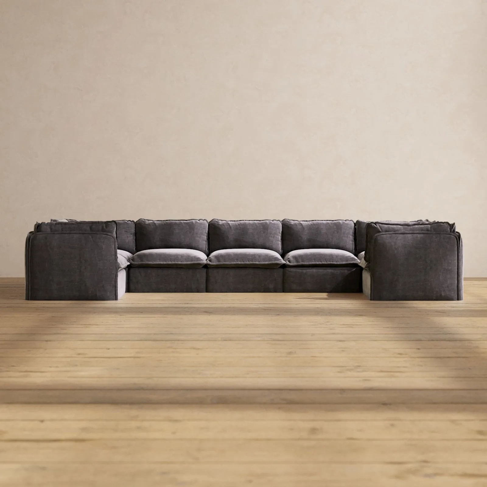 Modular Performance 7-Seater U-Sectional in Cinder | Deluxe Blend