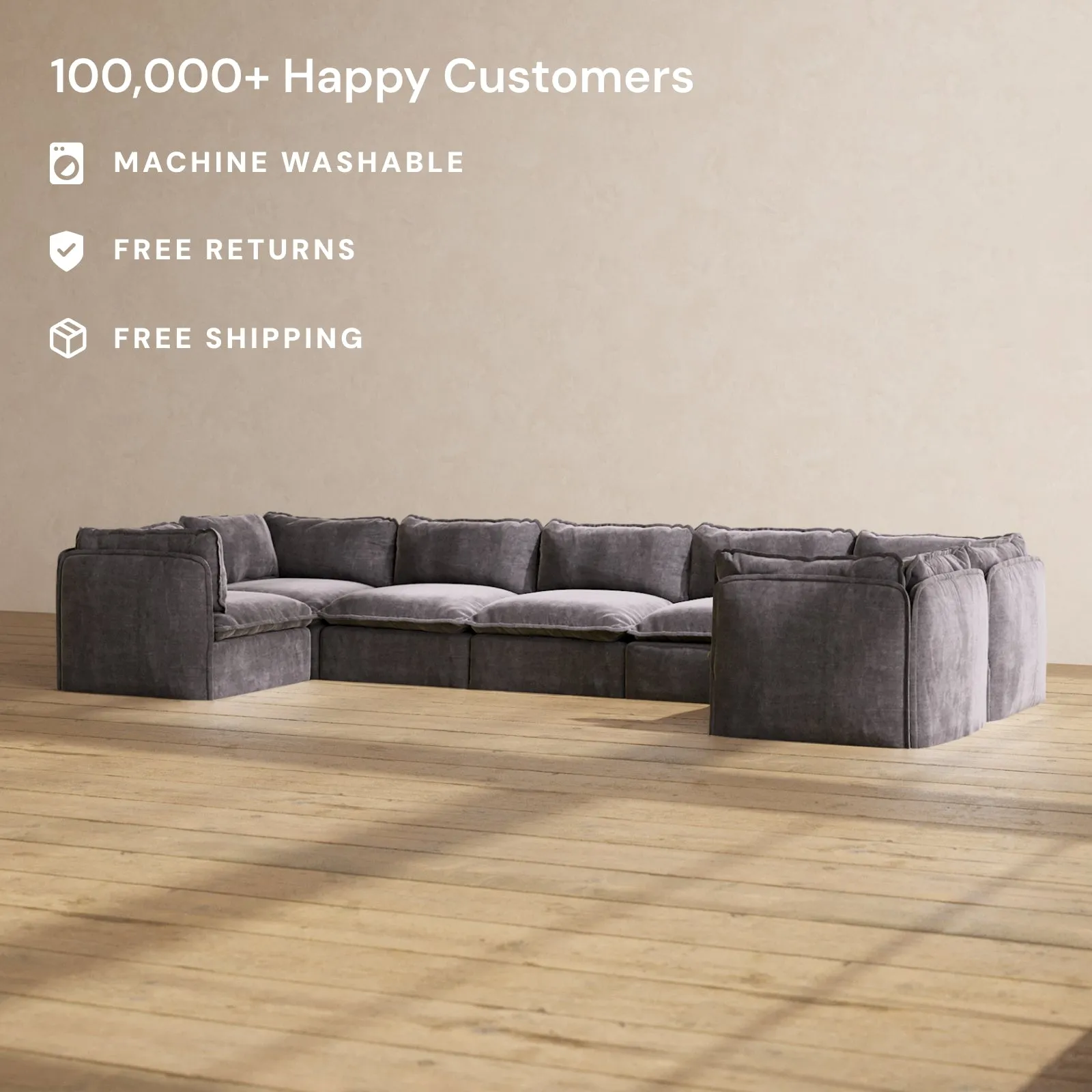 Modular Performance 7-Seater U-Sectional in Cinder | Deluxe Blend