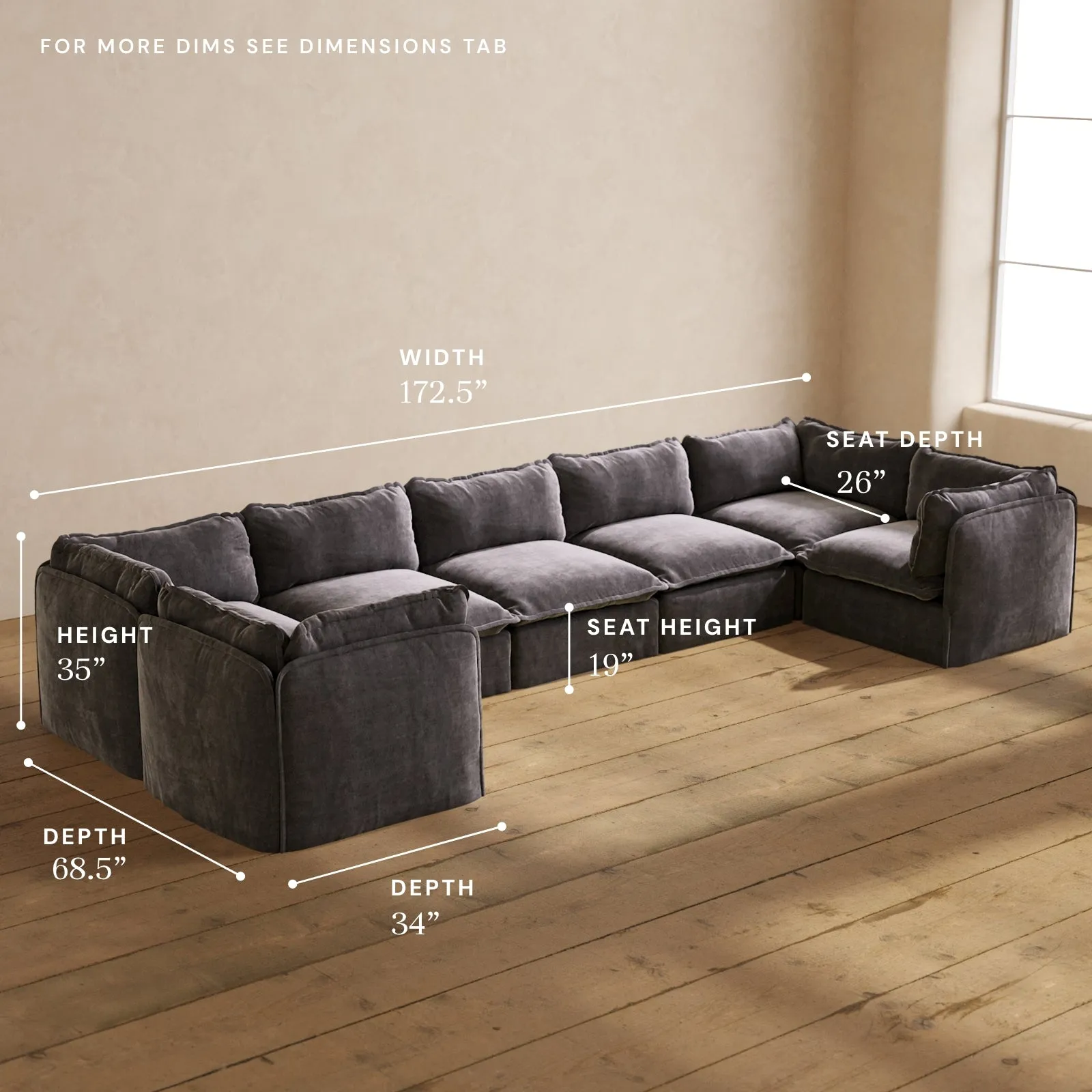 Modular Performance 7-Seater U-Sectional in Cinder | Deluxe Blend