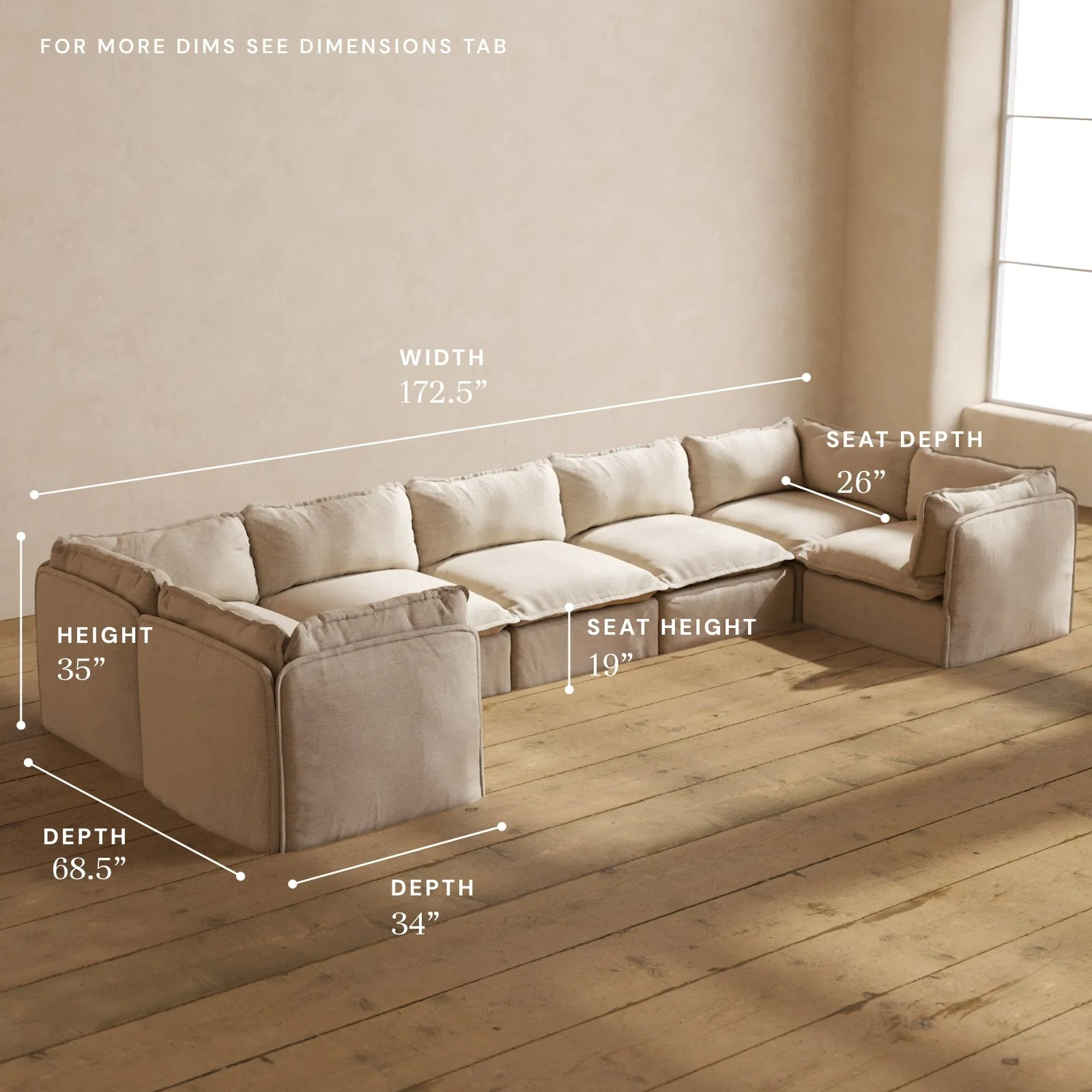 Modular Performance 7-Seater U-Sectional in Oat | Relaxed Blend