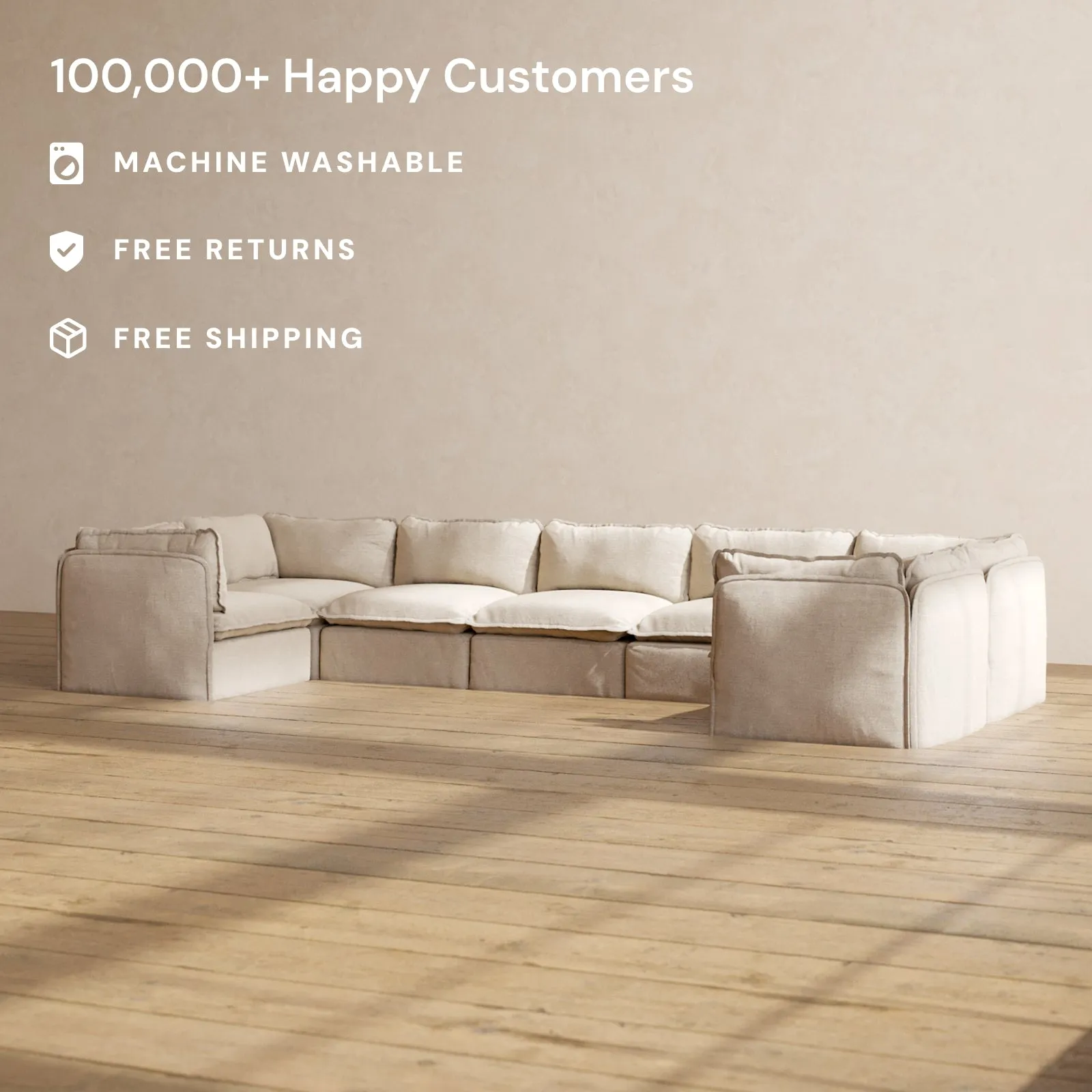Modular Performance 7-Seater U-Sectional in Oat | Relaxed Blend