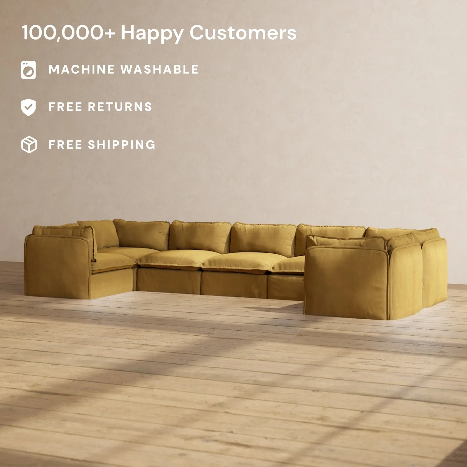 Modular Performance 7-Seater U-Sectional in Toffee | Relaxed Blend