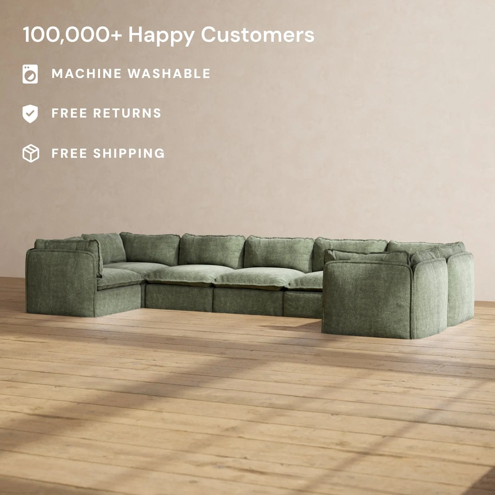 Modular Performance 7-Seater U-Sectional in Willow | Deluxe Blend