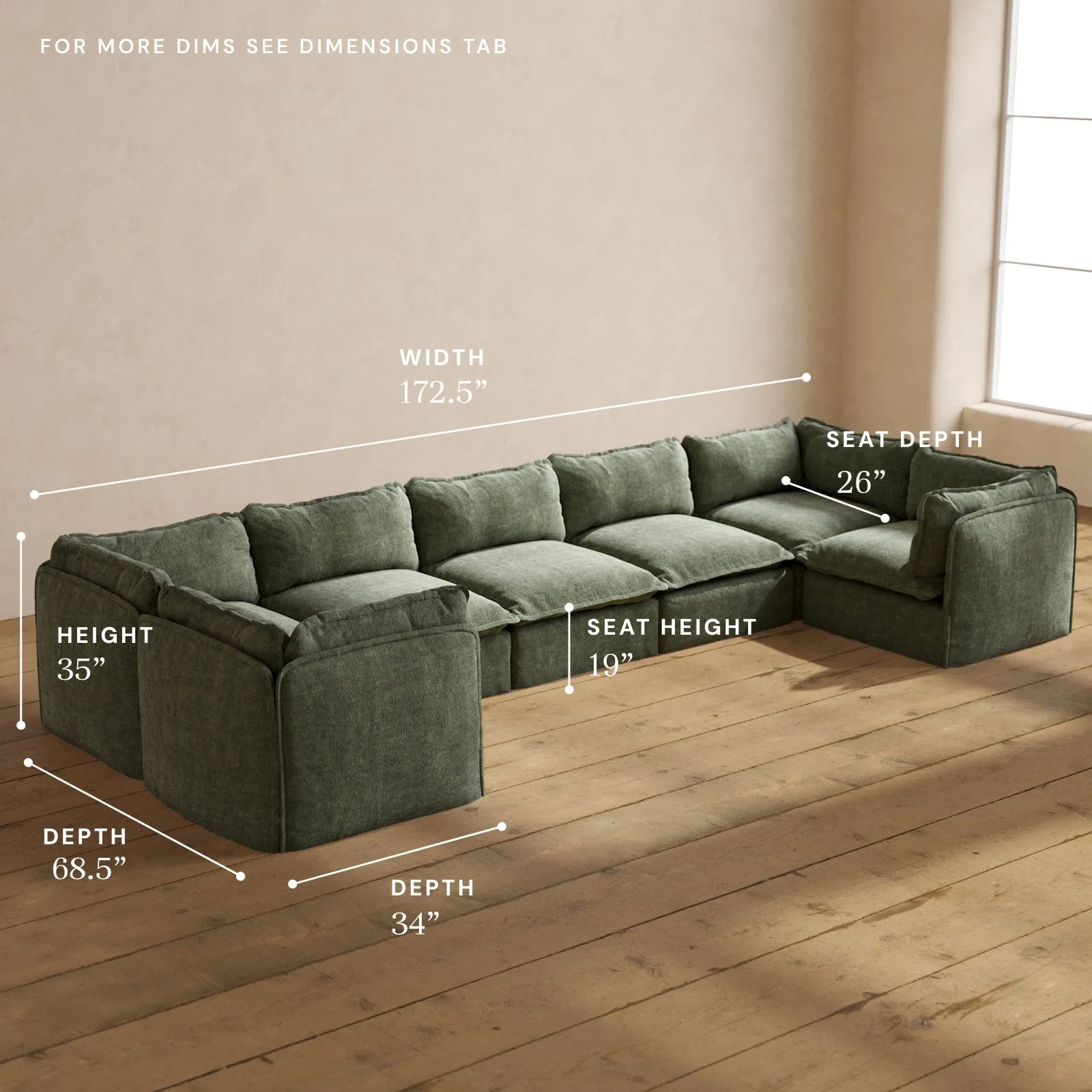 Modular Performance 7-Seater U-Sectional in Willow | Deluxe Blend