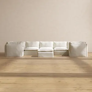 Modular Performance 7-Seater U-Sectional   Ottoman in Eggshell | Deluxe Blend
