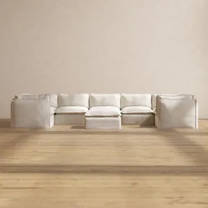 Modular Performance 7-Seater U-Sectional   Ottoman in Flour | Deluxe Blend