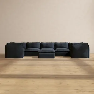 Modular Performance 7-Seater U-Sectional   Ottoman in Indigo | Deluxe Blend