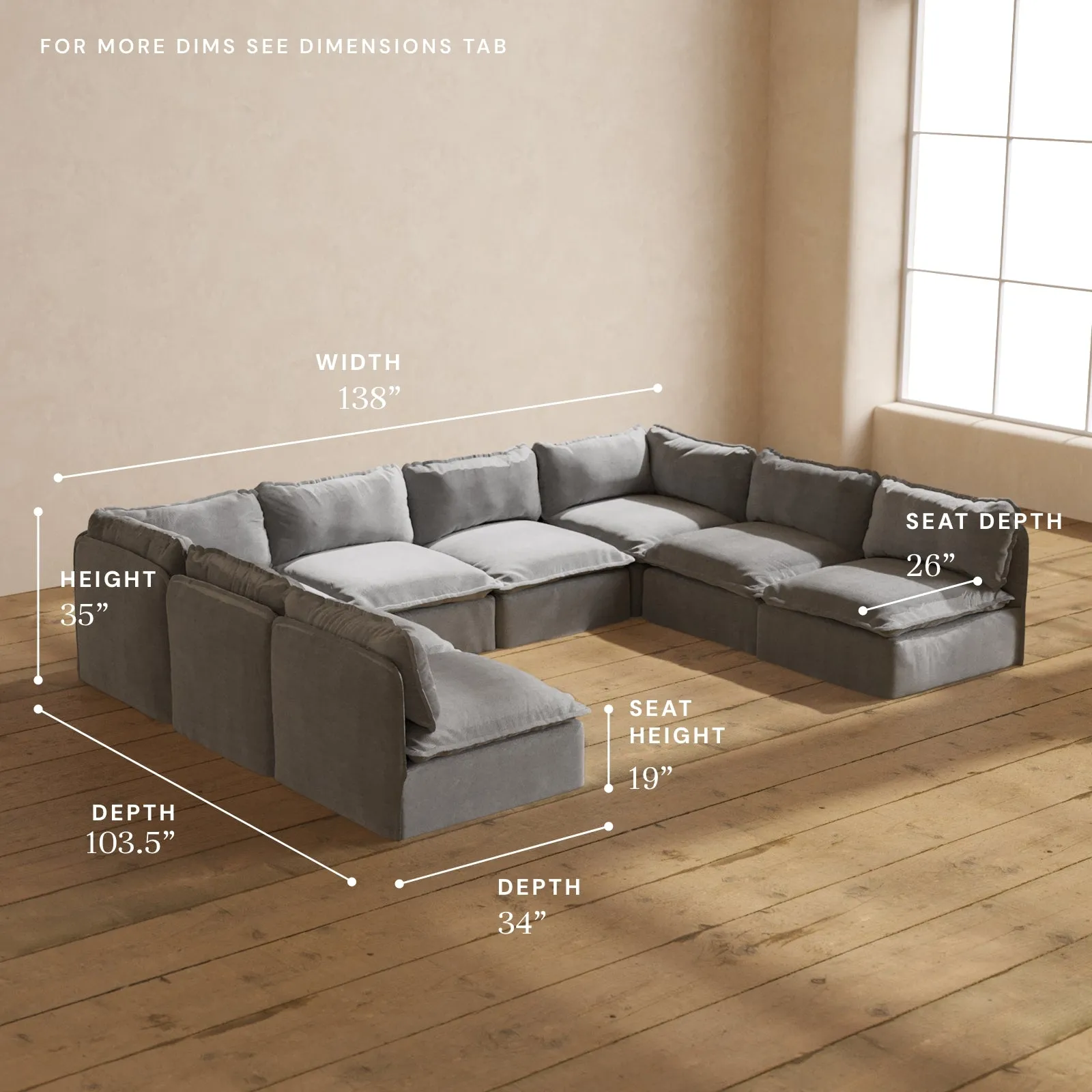 Modular Performance 8-Seater Open-Ends U-Sectional in Ash | Deluxe Blend
