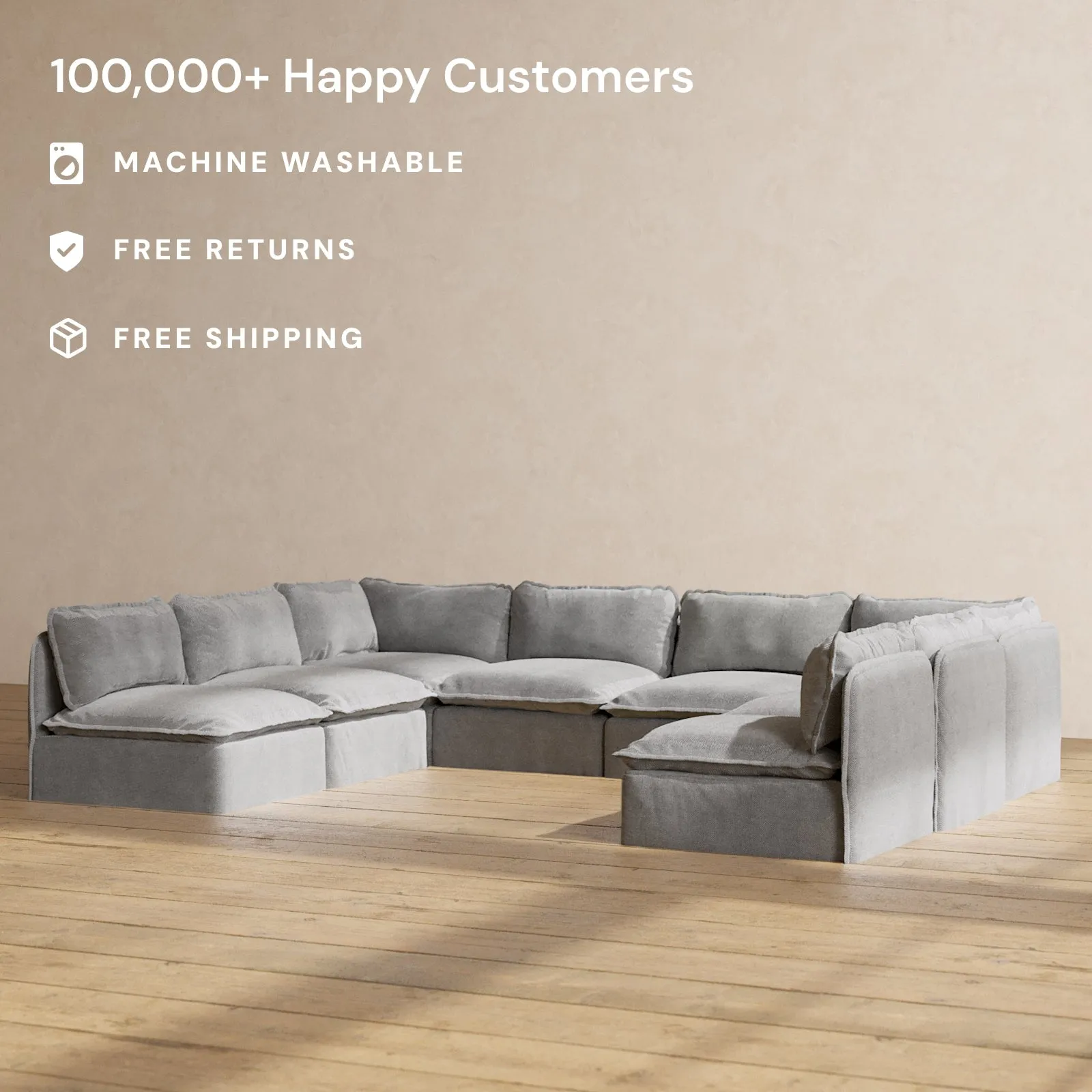 Modular Performance 8-Seater Open-Ends U-Sectional in Ash | Deluxe Blend