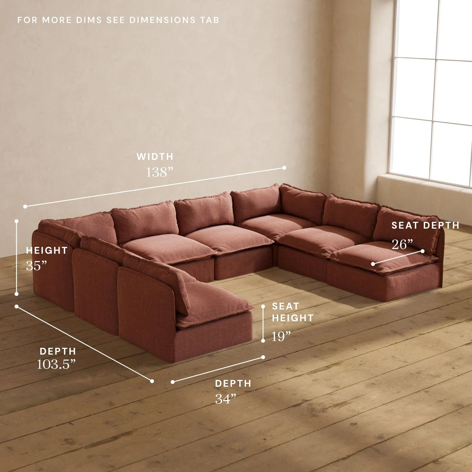Modular Performance 8-Seater Open-Ends U-Sectional in Chestnut | Deluxe Blend