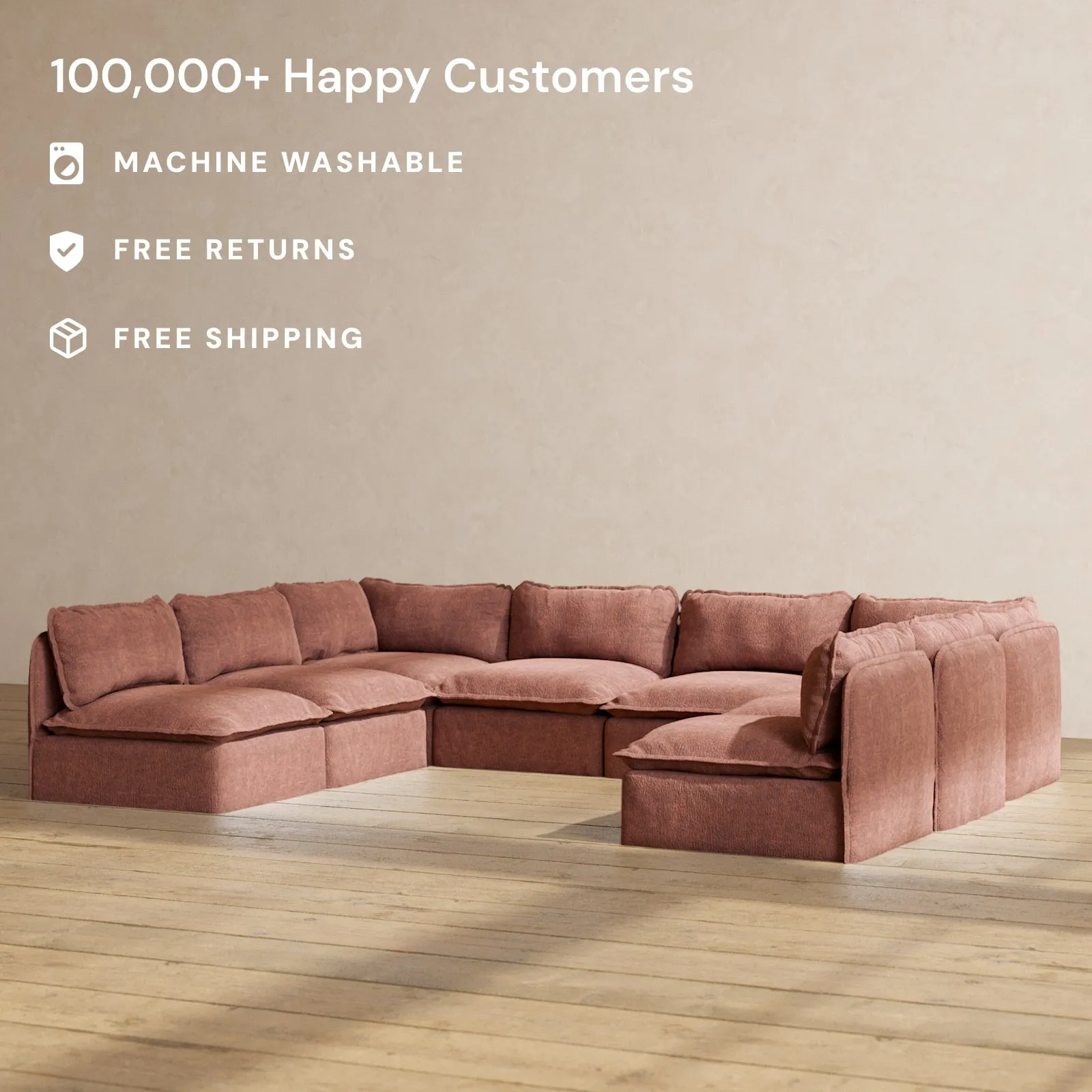 Modular Performance 8-Seater Open-Ends U-Sectional in Chestnut | Deluxe Blend