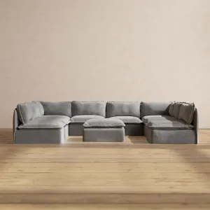 Modular Performance 8-Seater Open-Ends U-Sectional   Ottoman in Ash | Relaxed Blend