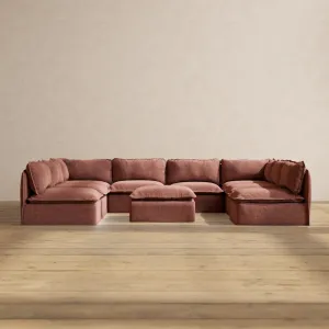 Modular Performance 8-Seater Open-Ends U-Sectional   Ottoman in Chestnut | Deluxe Blend