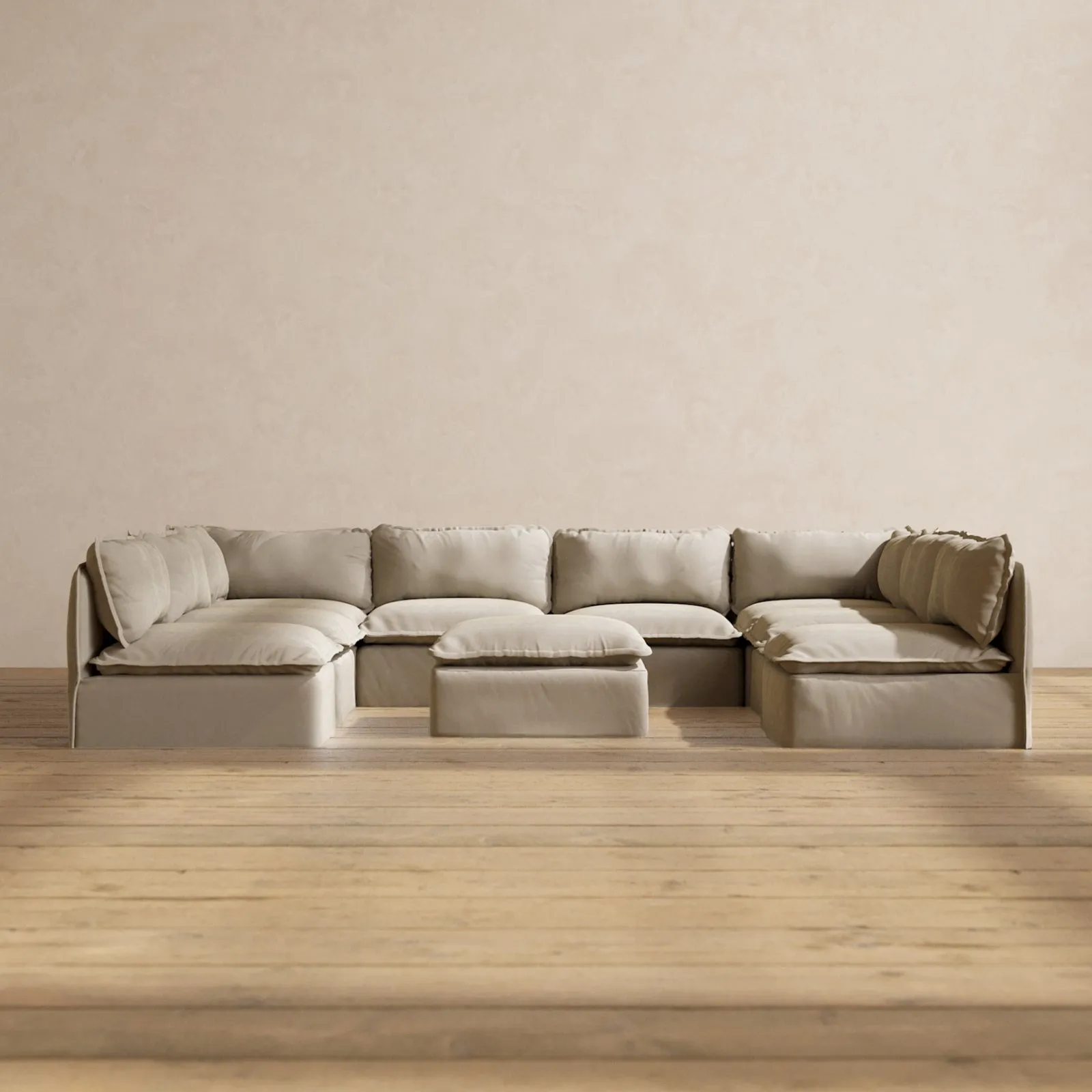 Modular Performance 8-Seater Open-Ends U-Sectional   Ottoman in Dune | Relaxed Blend