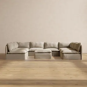 Modular Performance 8-Seater Open-Ends U-Sectional   Ottoman in Dune | Relaxed Blend