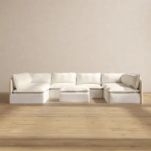 Modular Performance 8-Seater Open-Ends U-Sectional   Ottoman in Mousse | Relaxed Blend