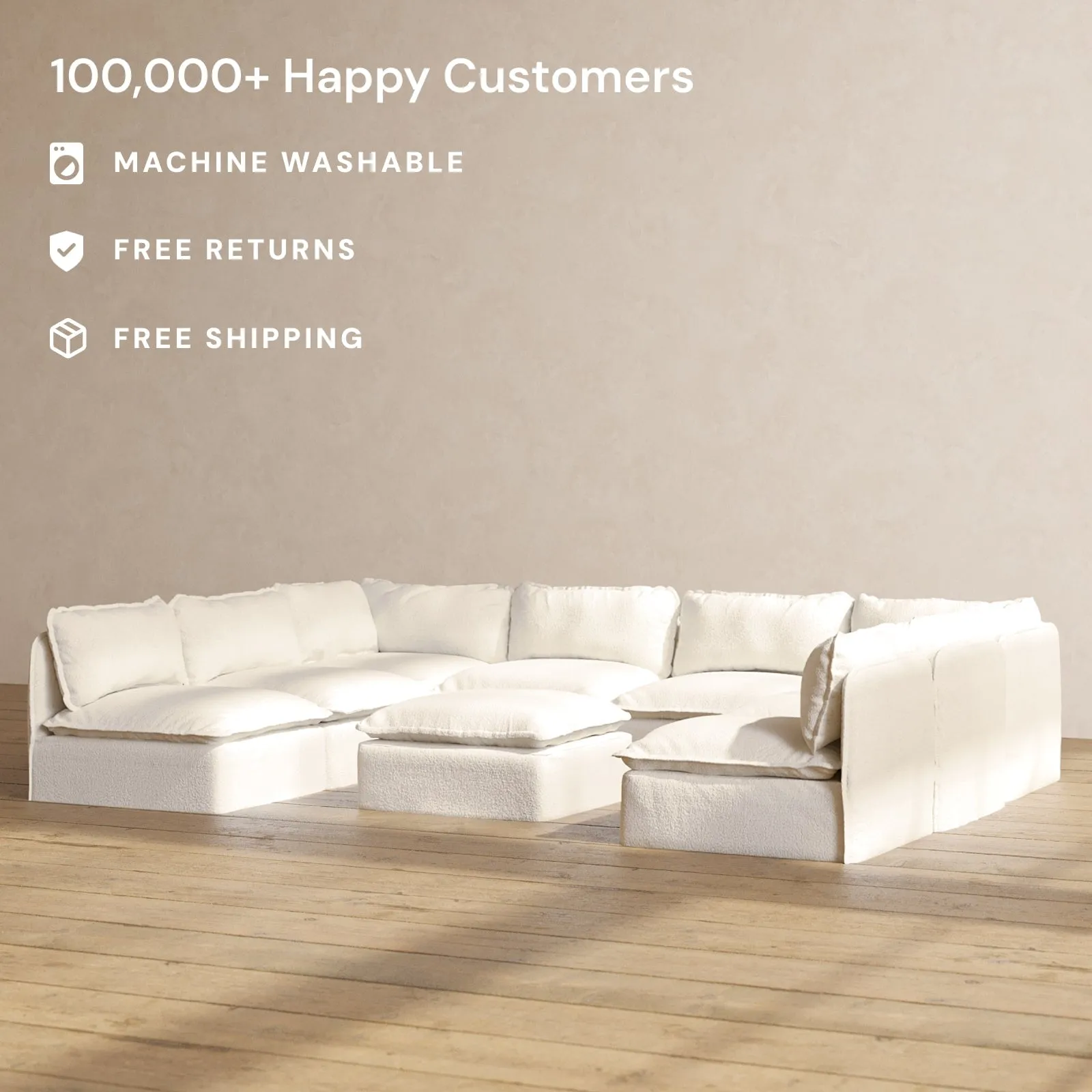 Modular Performance 8-Seater Open-Ends U-Sectional   Ottoman in Mousse | Relaxed Blend