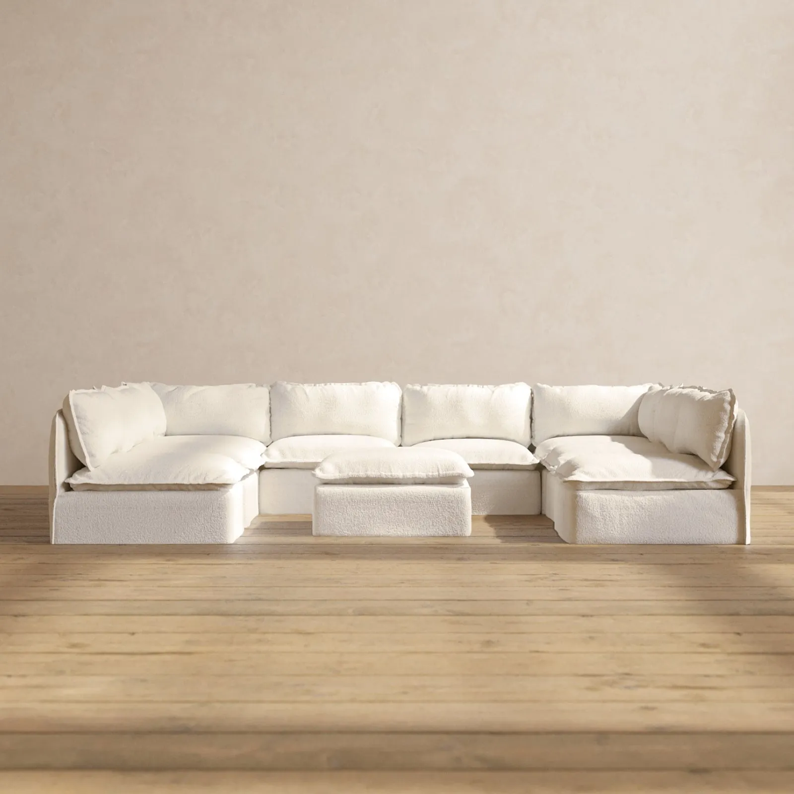 Modular Performance 8-Seater Open-Ends U-Sectional   Ottoman in Mousse | Relaxed Blend