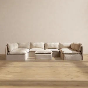 Modular Performance 8-Seater Open-Ends U-Sectional   Ottoman in Oat | Relaxed Blend
