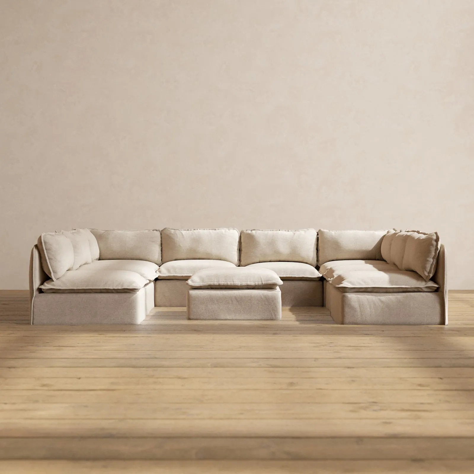 Modular Performance 8-Seater Open-Ends U-Sectional   Ottoman in Oat | Relaxed Blend