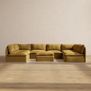 Modular Performance 8-Seater Open-Ends U-Sectional   Ottoman in Toffee | Deluxe Blend