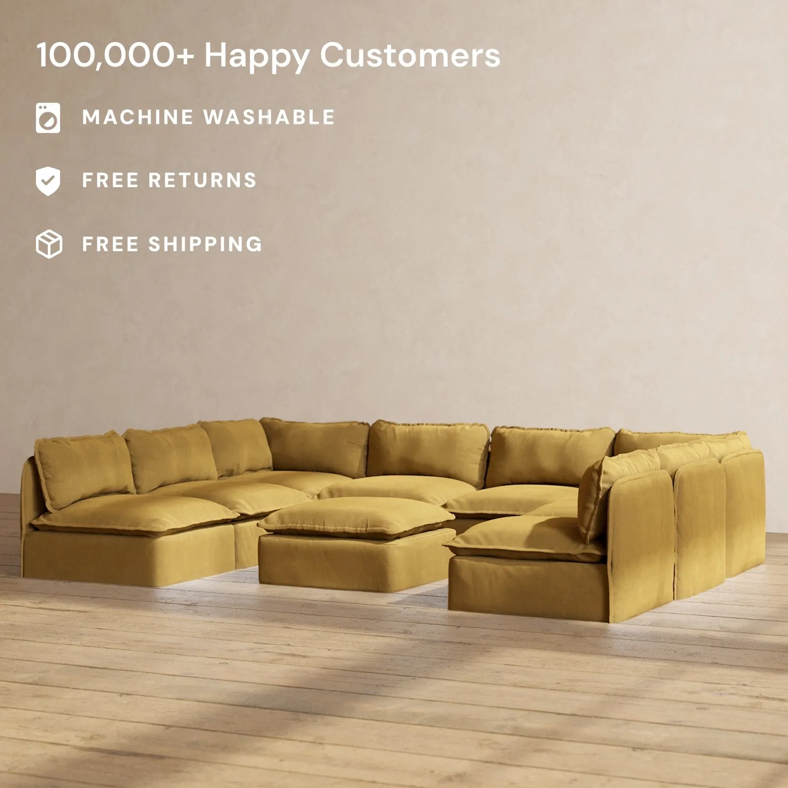 Modular Performance 8-Seater Open-Ends U-Sectional   Ottoman in Toffee | Deluxe Blend