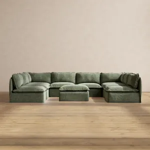 Modular Performance 8-Seater Open-Ends U-Sectional   Ottoman in Willow | Relaxed Blend