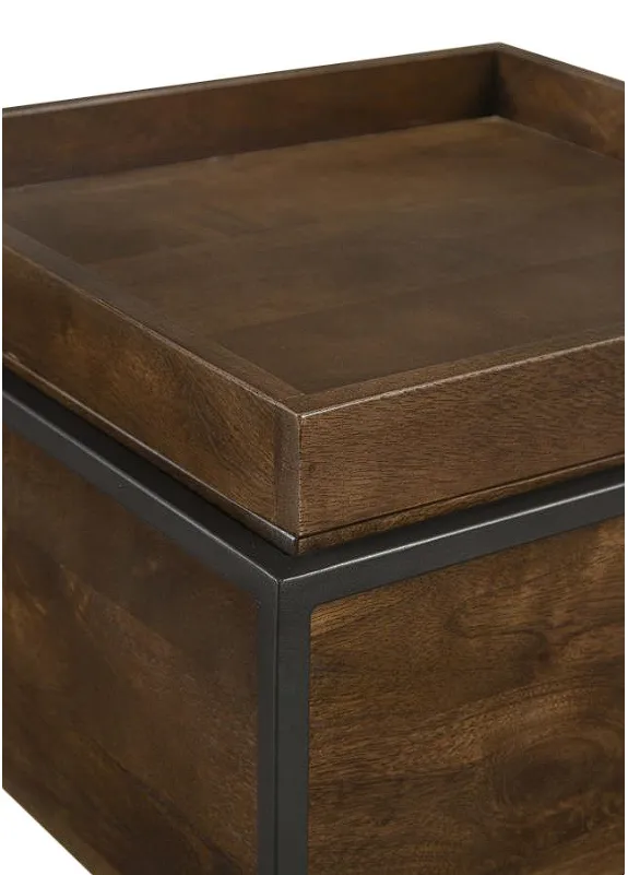 Ondrej Square Accent Table with Removable Top Tray Dark Brown and Gunmetal