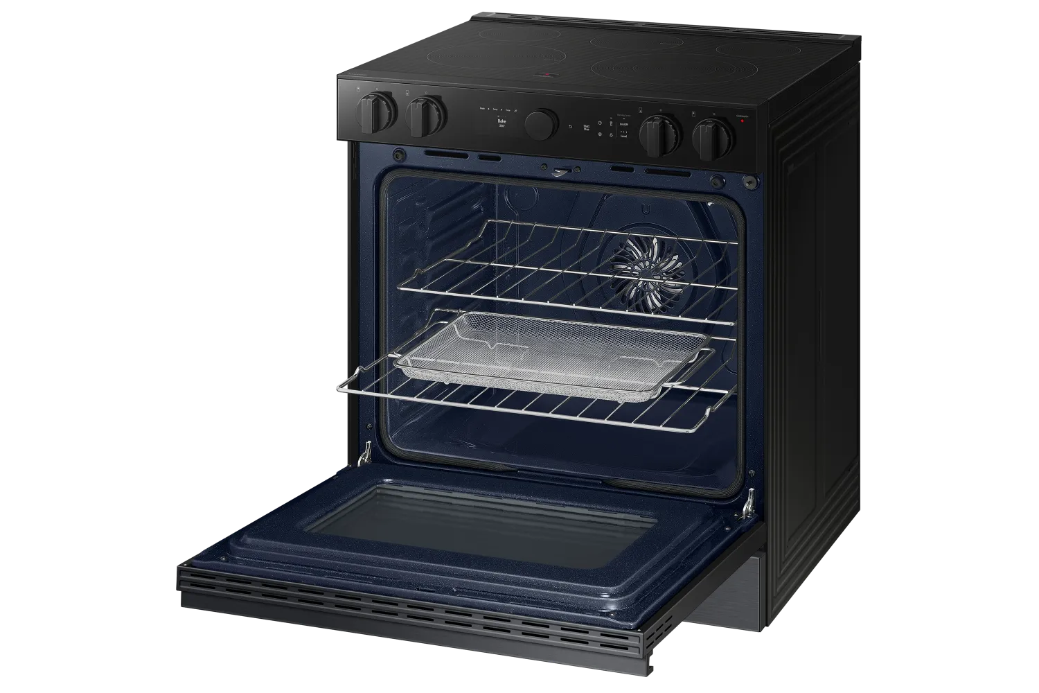 Samsung BESPOKE Matte Black Steel 30" True Convection Slide In Range with Air Sous Vide & Air Fry (6.3cu.ft.) - NSE6DG8500MTAC