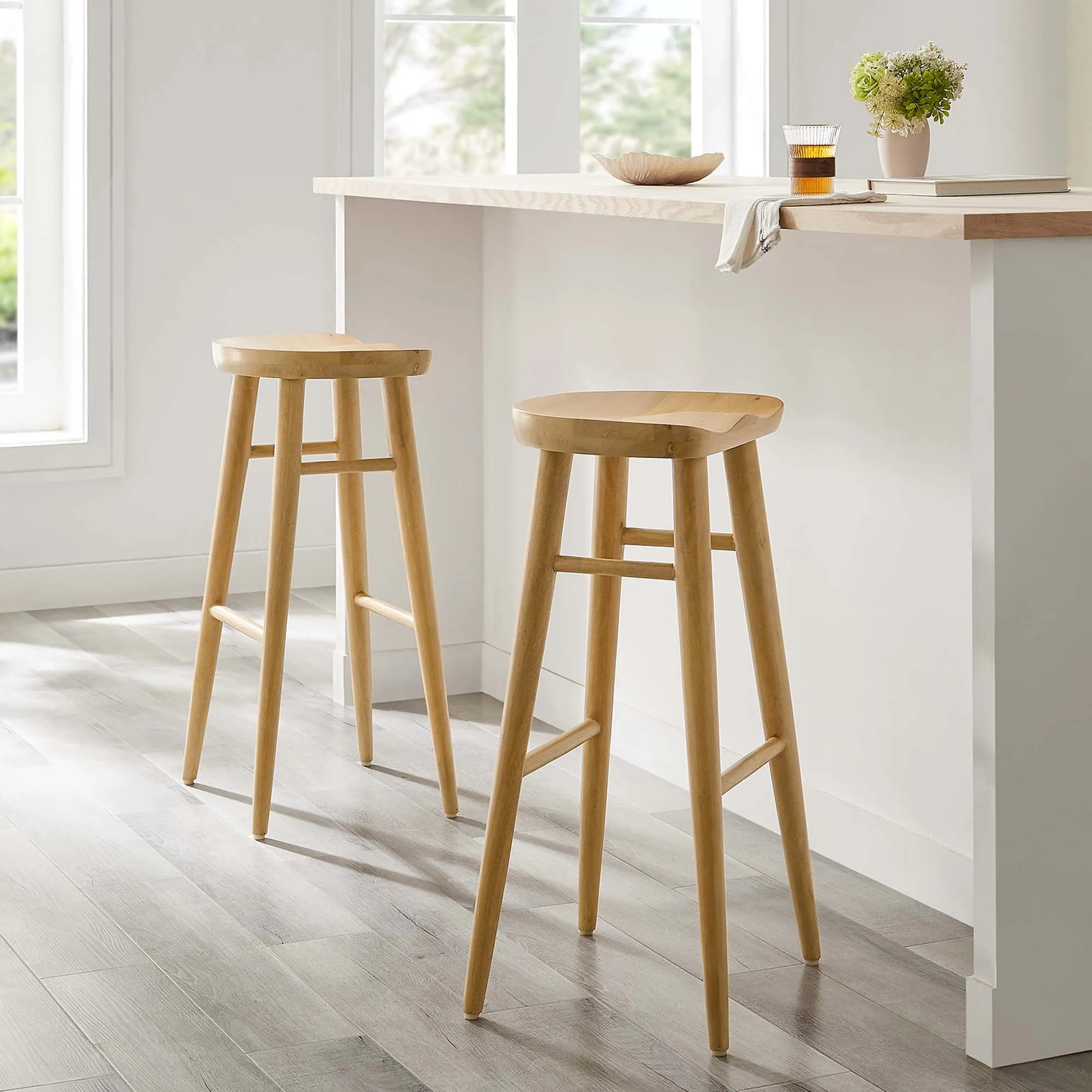 Saville Backless Wood Bar Stools - Set of 2 by Modway
