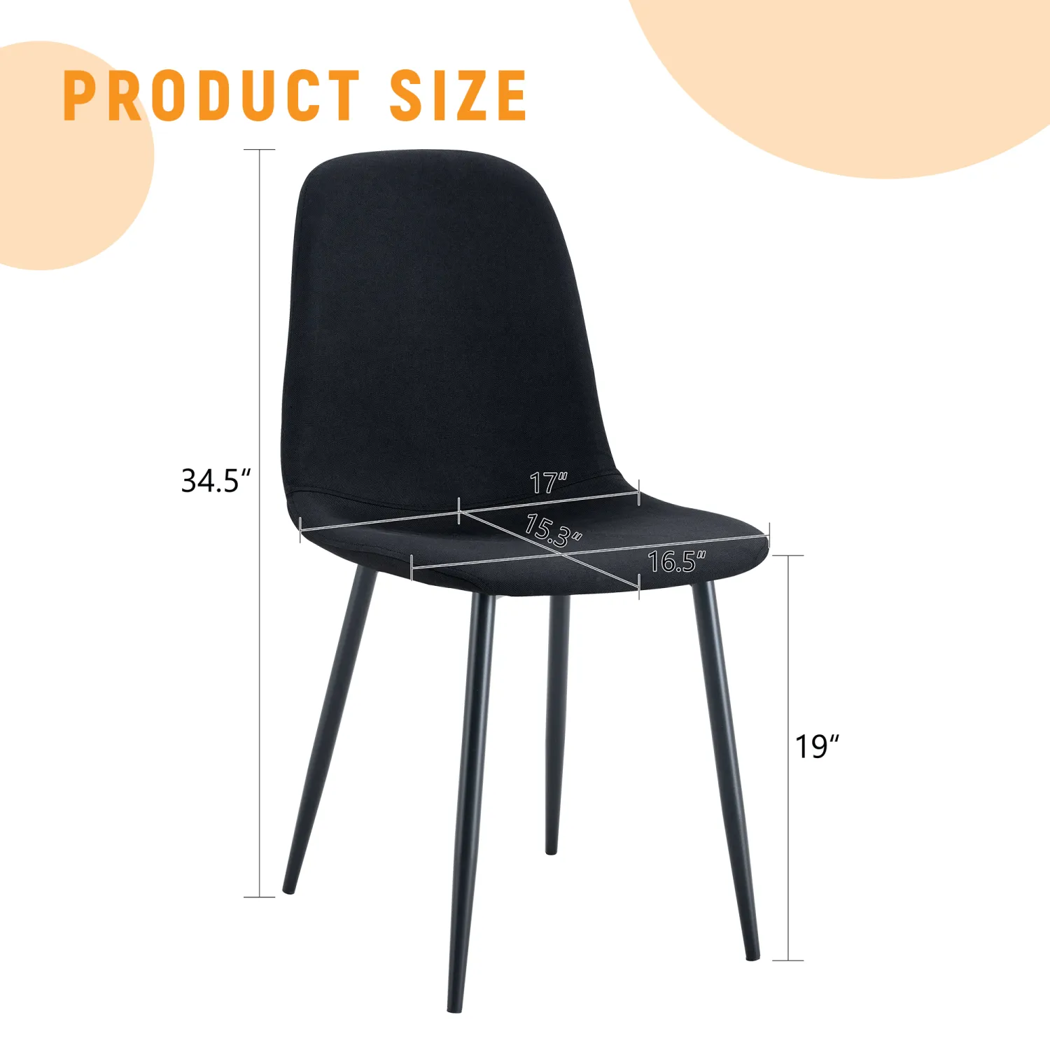 Streamdale Black Linen Dining Chairs - Set of 4, Metal Legs