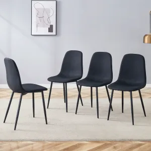 Streamdale Black Linen Dining Chairs - Set of 4, Metal Legs
