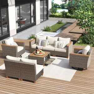 Streamdale Wicker Patio Set: Swivel Rockers, Couch, Storage Table