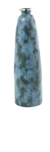 TEAL GLASS HANDMADE VASE WITH SILVER RIM, 10" X 10" X 34"
