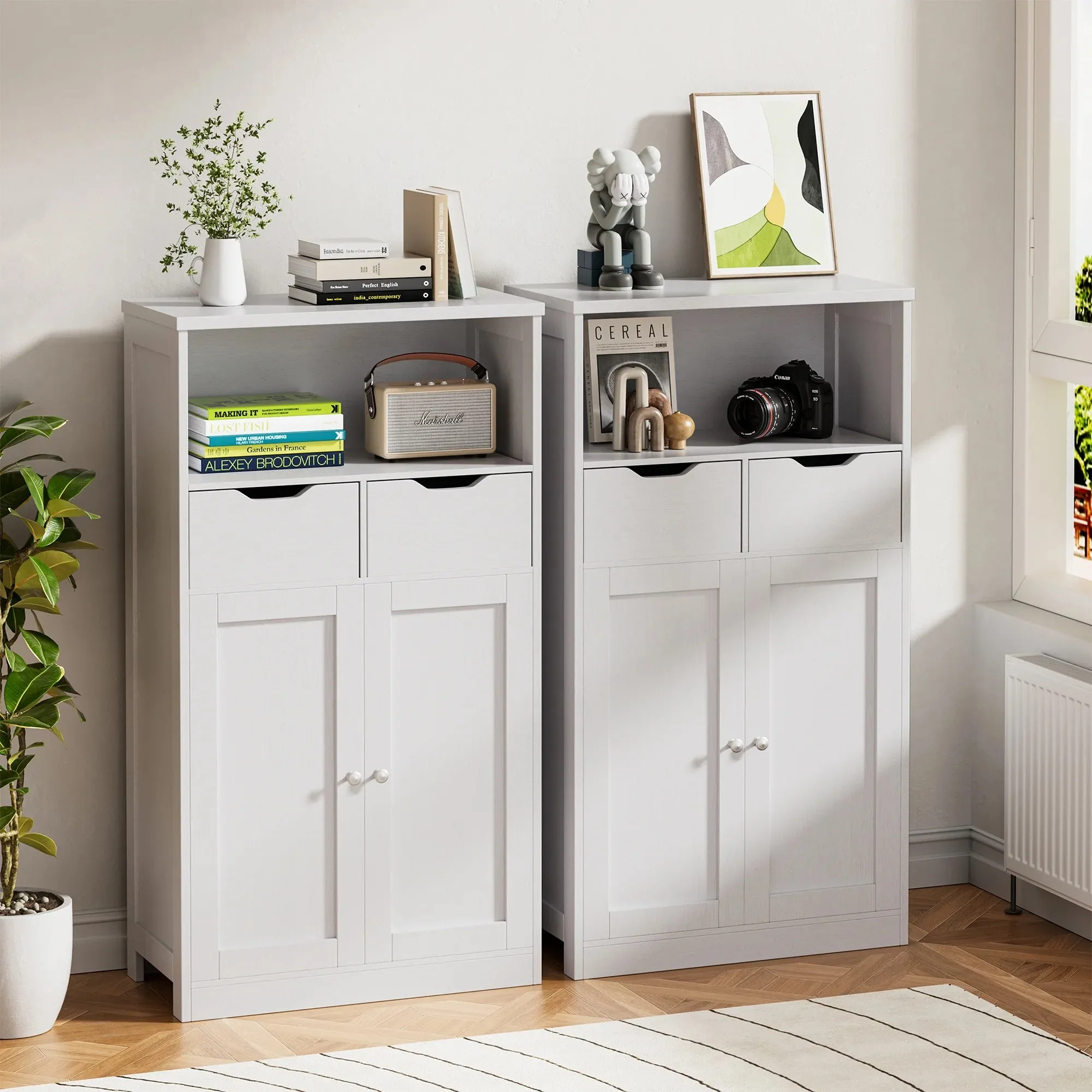 Walsunny SHX6030-WH Freestanding Pantry Cabinet with 2 Drawers and Adjustable Shelves, White-2