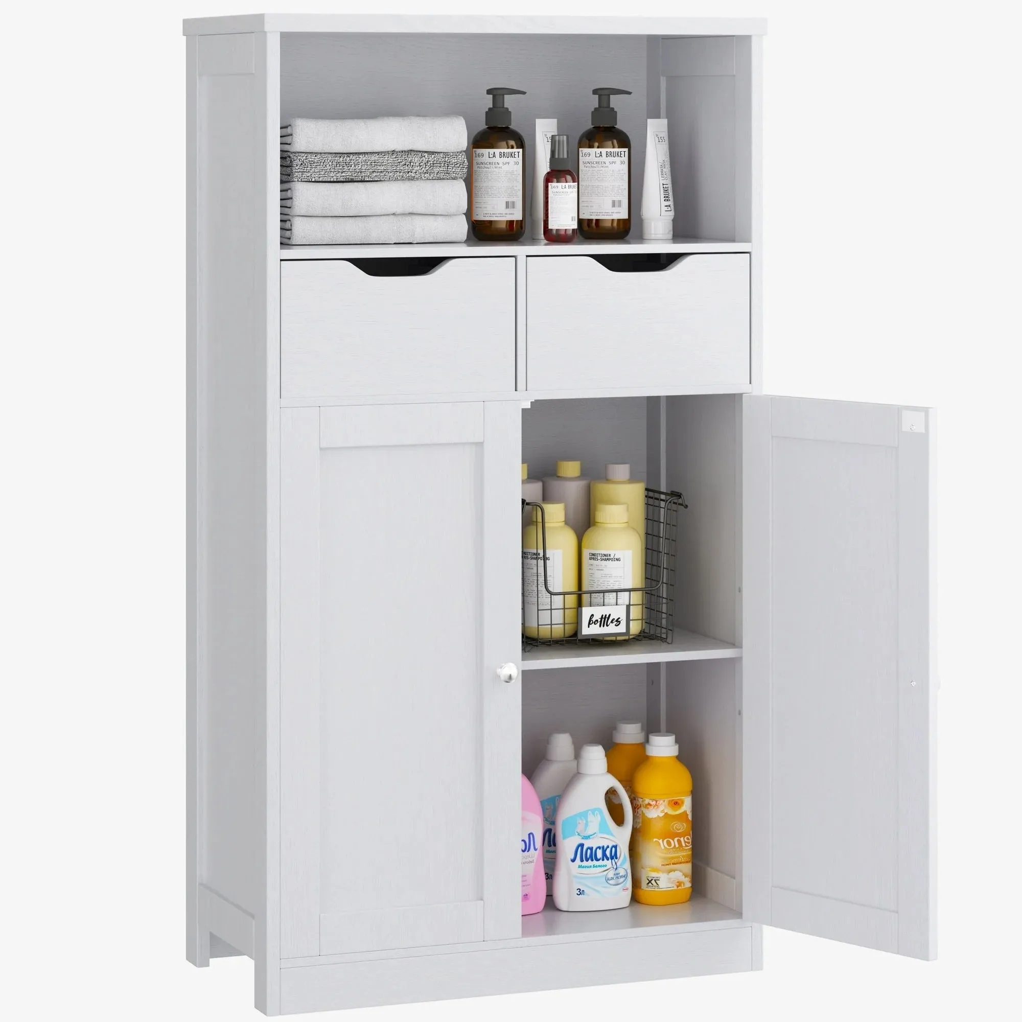 Walsunny SHX6030-WH Freestanding Pantry Cabinet with 2 Drawers and Adjustable Shelves, White-2